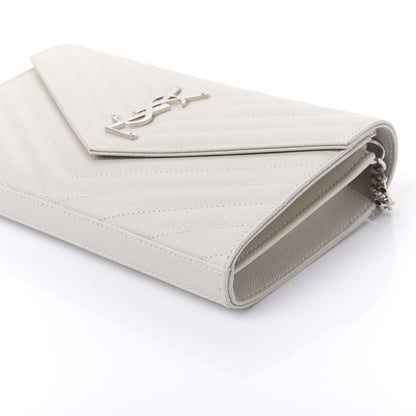 Saint Laurent Grain De Poudre Matelasse Chevron Monogram Chain Wallet Optical White 6 of 9