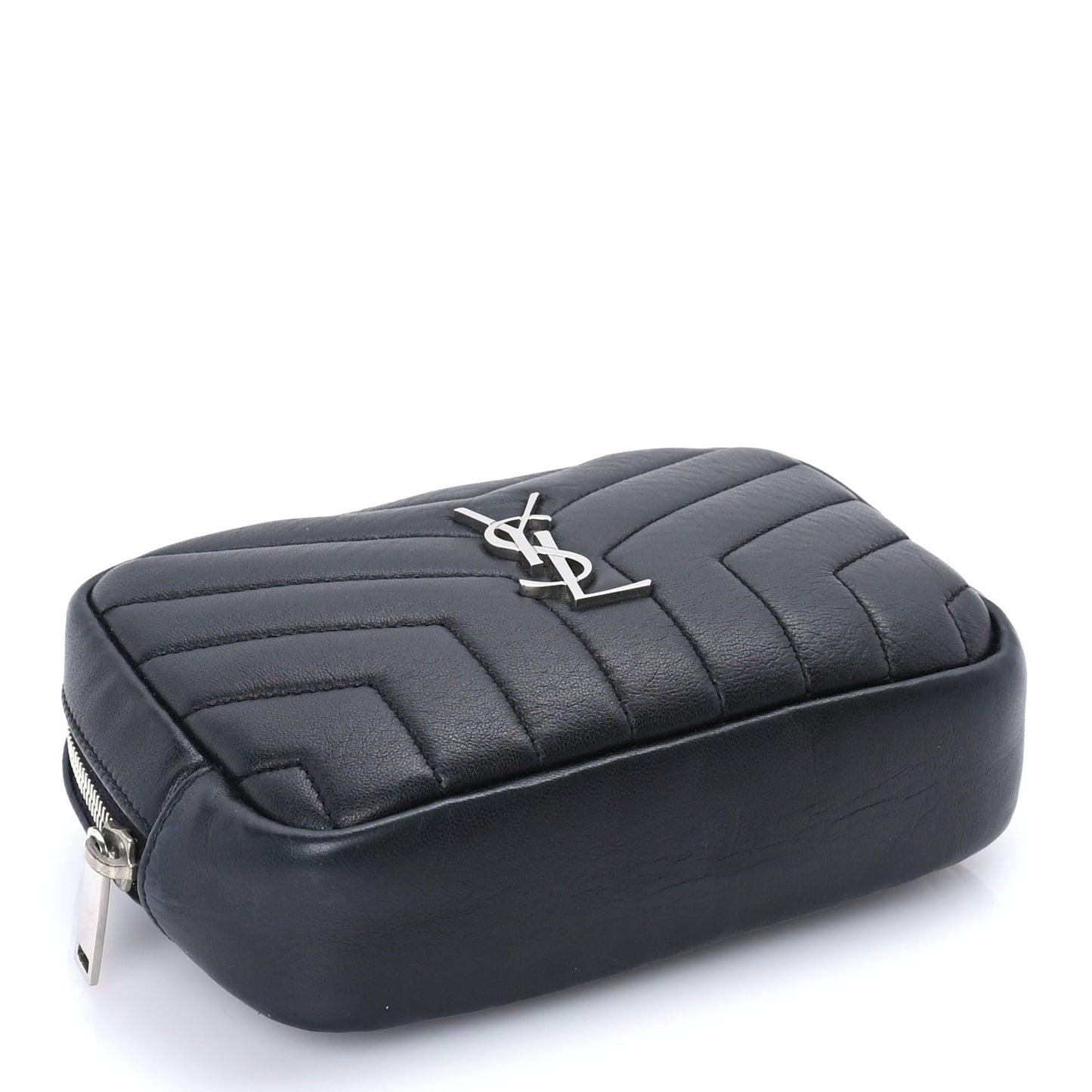 Lambskin Y Quilted Monogram Loulou Cosmetic Case Black