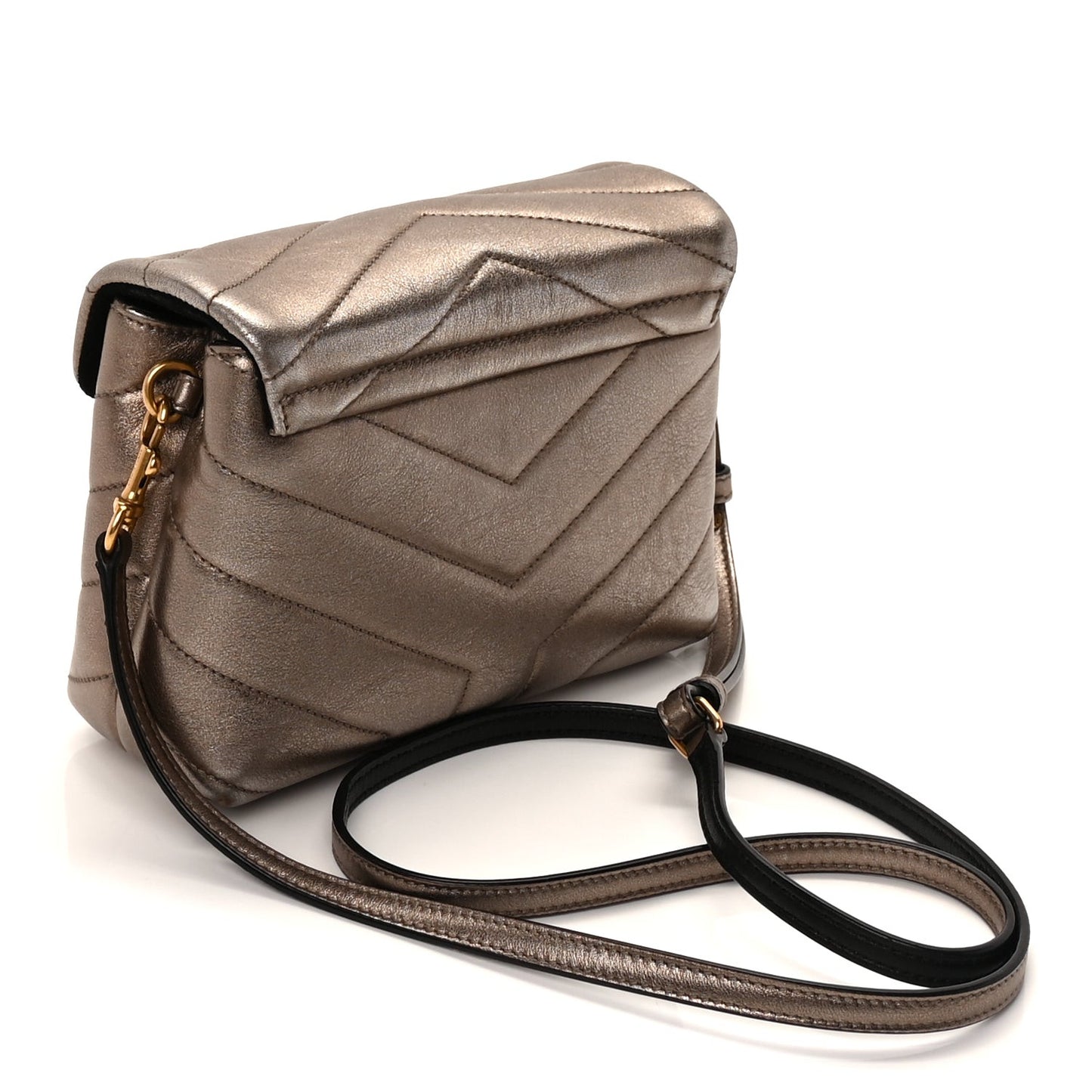 Metallic Calfskin Y Quilted Monogram Toy Loulou Crossbody Bag Piombo