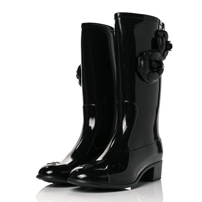 Chanel Rubber Camellia Rain Boots 39 Black 3 of 7