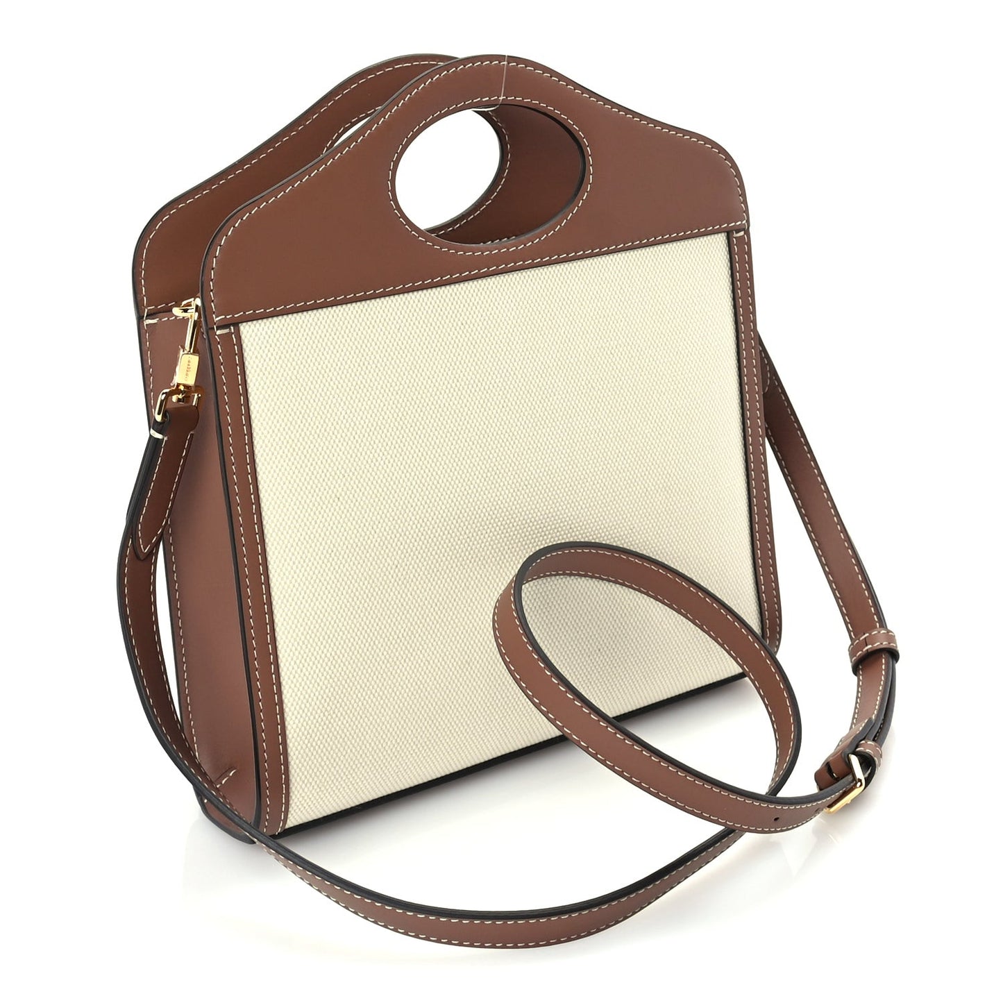 Canvas Smooth Calfskin Two Tone Mini Pocket Bag Natural Malt Brown