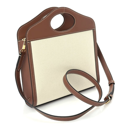 Burberry Canvas Smooth Calfskin Two Tone Mini Pocket Bag Natural Malt Brown 2 of 8