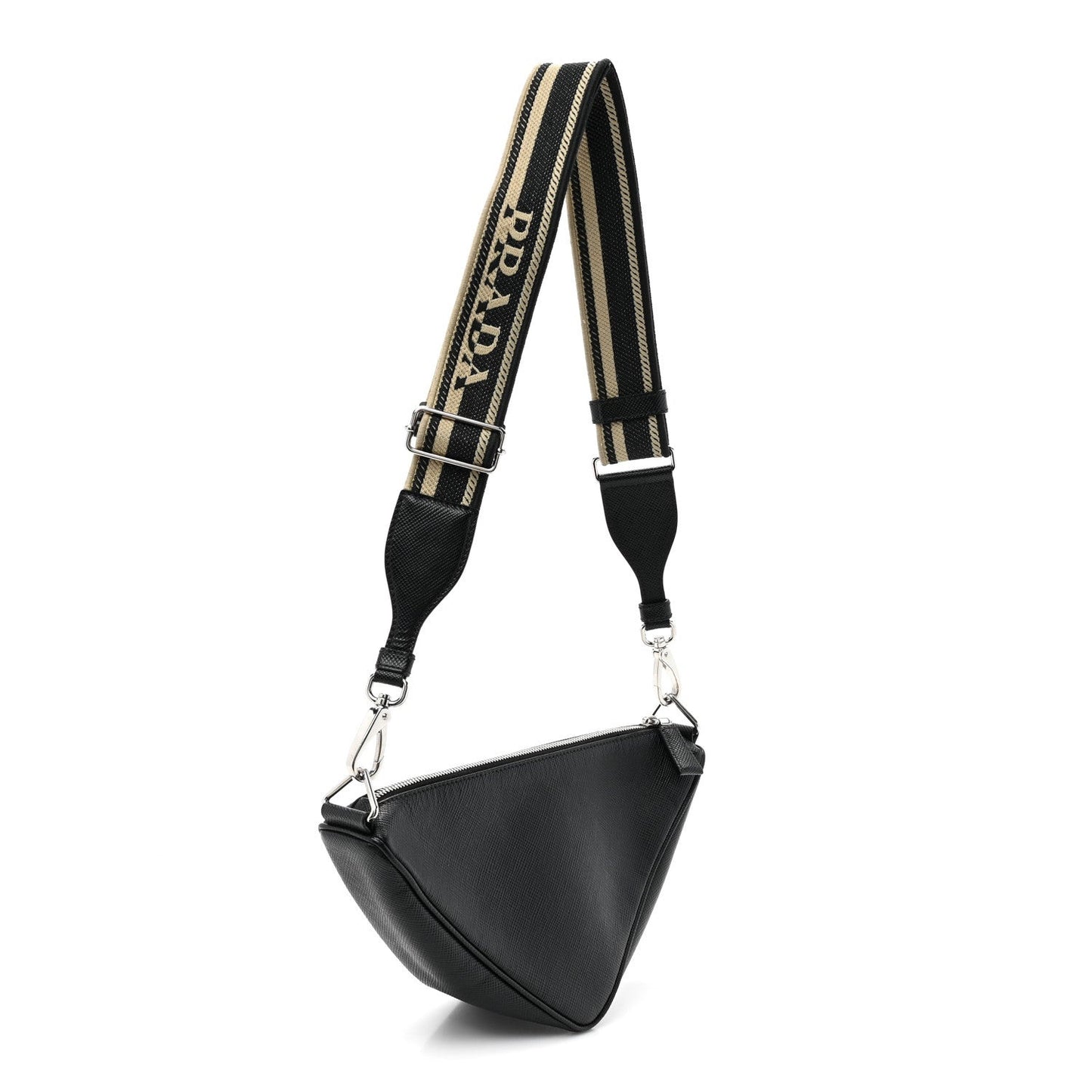 Saffiano Cuir Triangle Logo Embossed Triangle Shoulder Bag Black