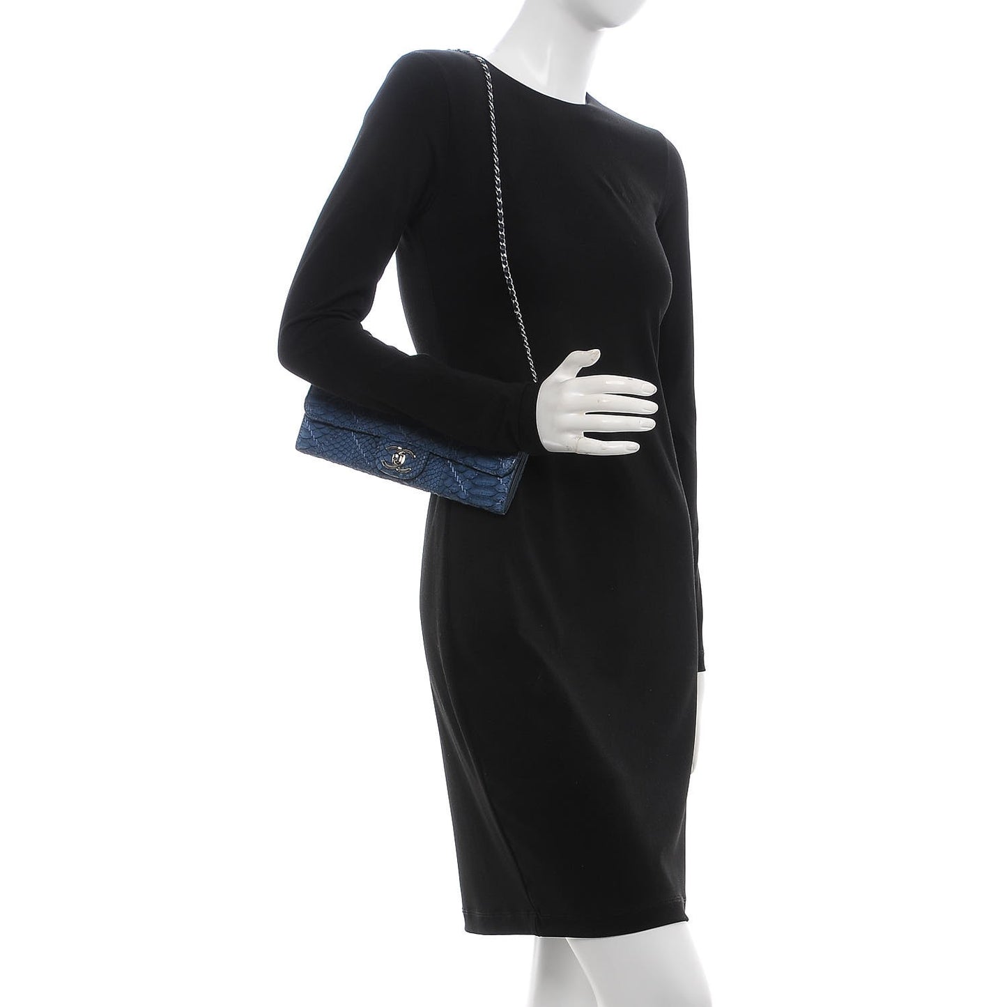 Matte Snakeskin Ultimate Stitch Flap Clutch With Chain Blue