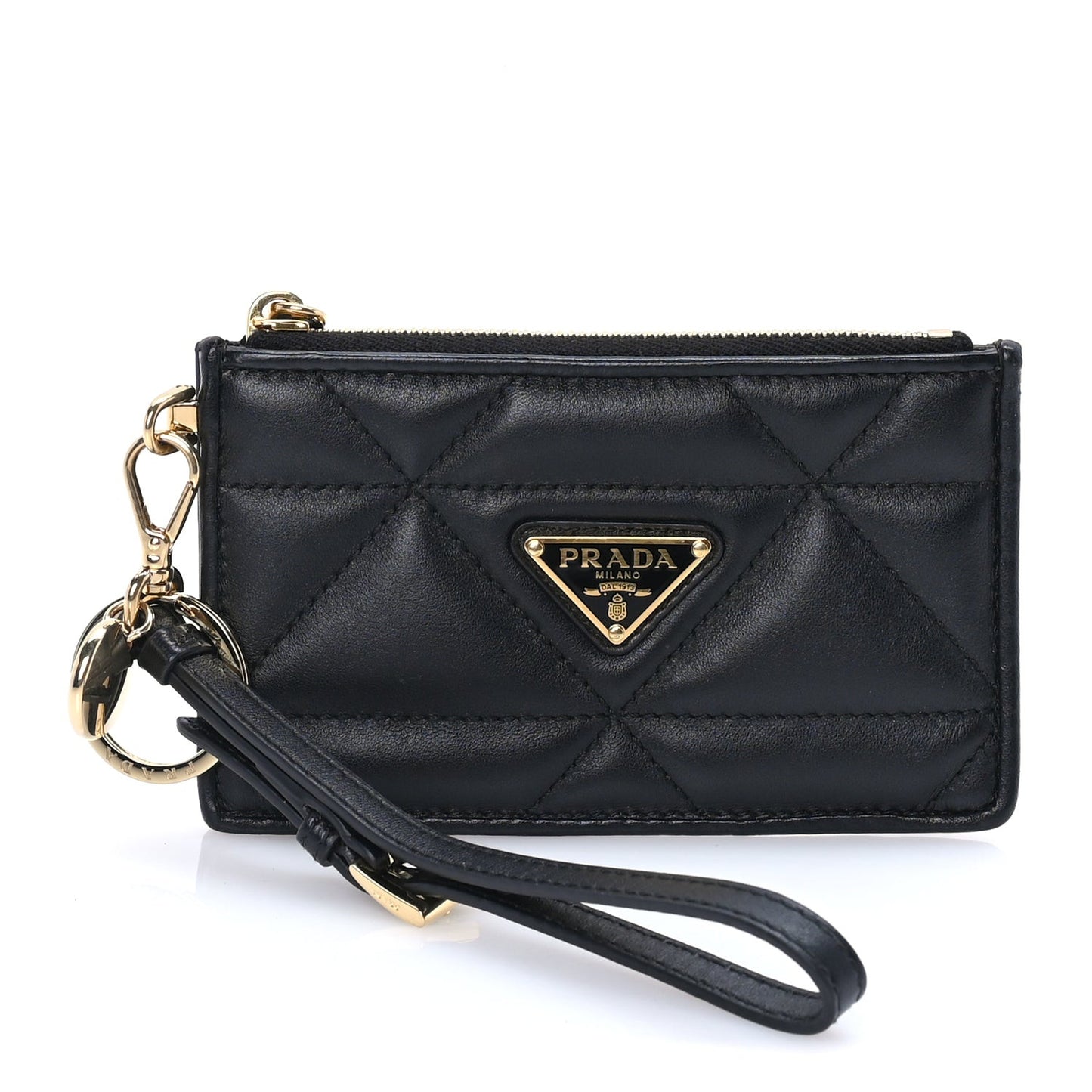 Nappa Quilted Triangle Zip Card Holder  Black