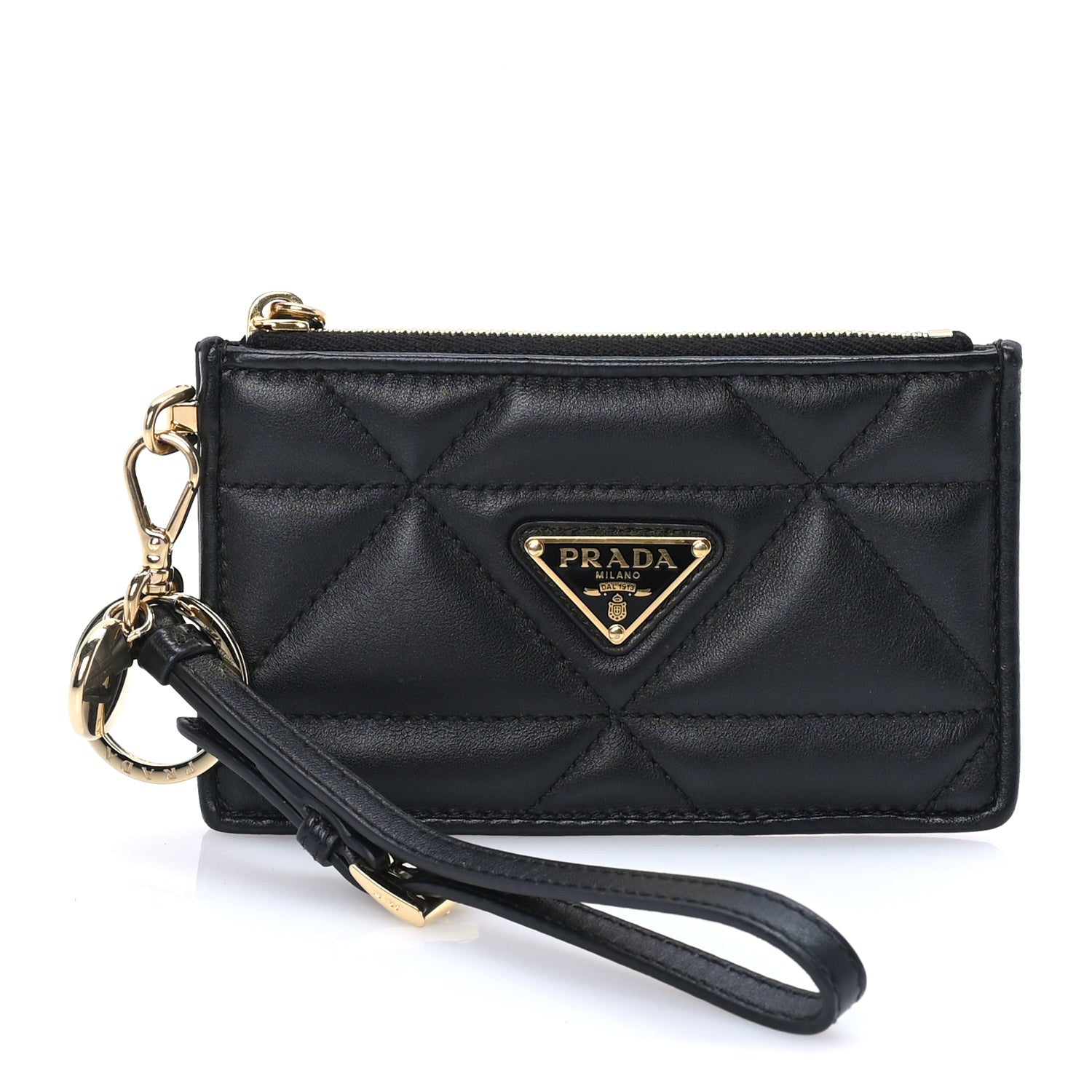 Prada Nappa Quilted Triangle Zip Card Holder  Black 1 of 6