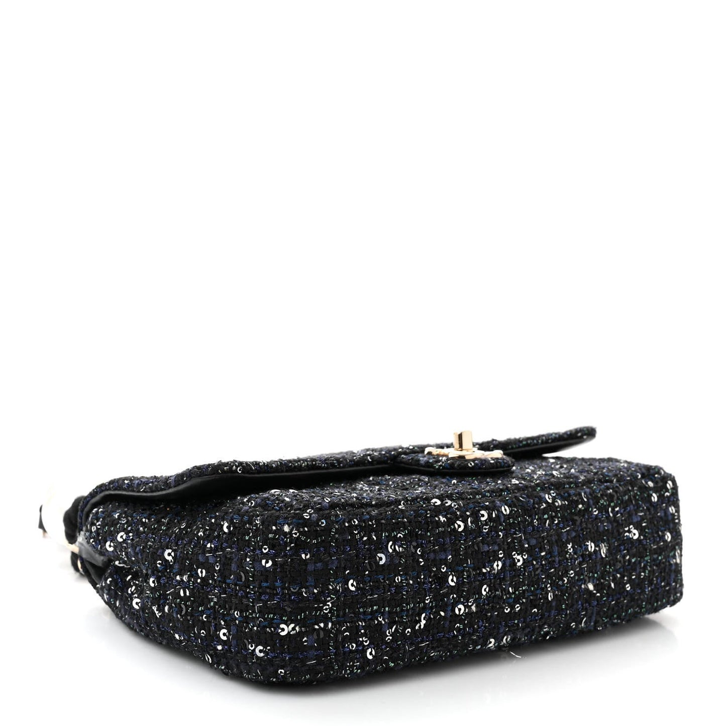 Tweed Medium Pearl Handle Flap Black Ecru