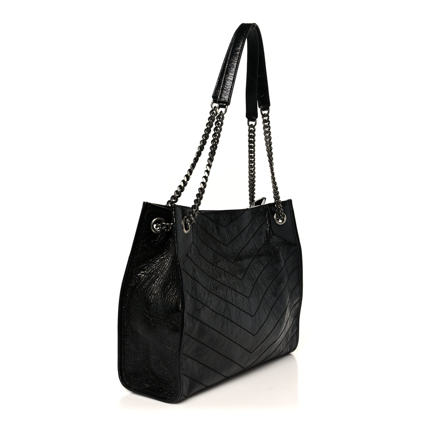 Crinkled Calfskin Matelasse Monogram Medium Niki Shopper Tote Black