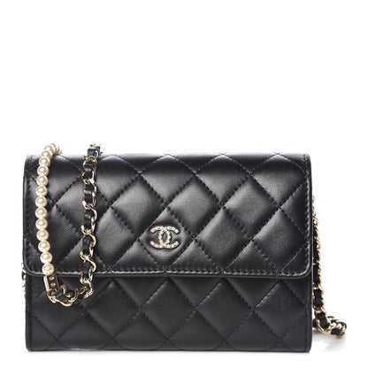 Chanel Lambskin Quilted Pearl Clutch With Chain Black 1 of 11