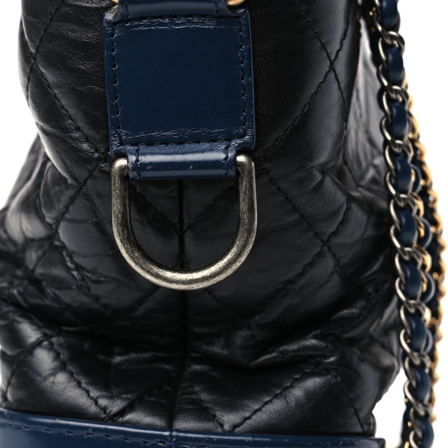 Aged Calfskin Quilted Medium Gabrielle Hobo Navy Black