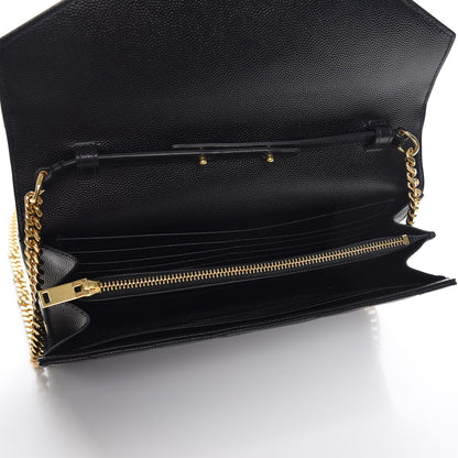 Saint Laurent Grain De Poudre Matelasse Chevron Monogram Chain Wallet Black 5 of 8