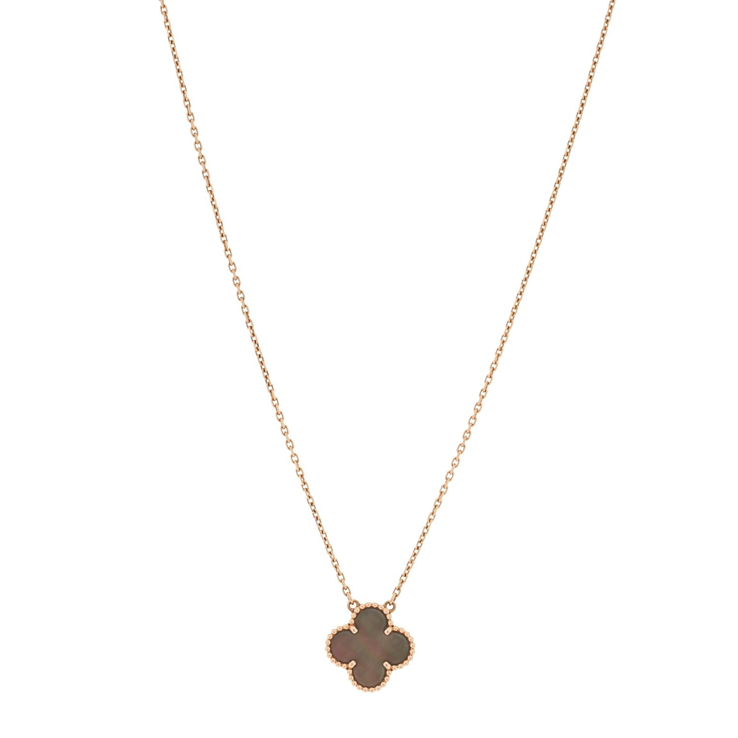 Van Cleef & Arpels 18K Rose Gold Gray Mother of Pearl Vintage Alhambra Pendant Necklace Grey 2 of 5