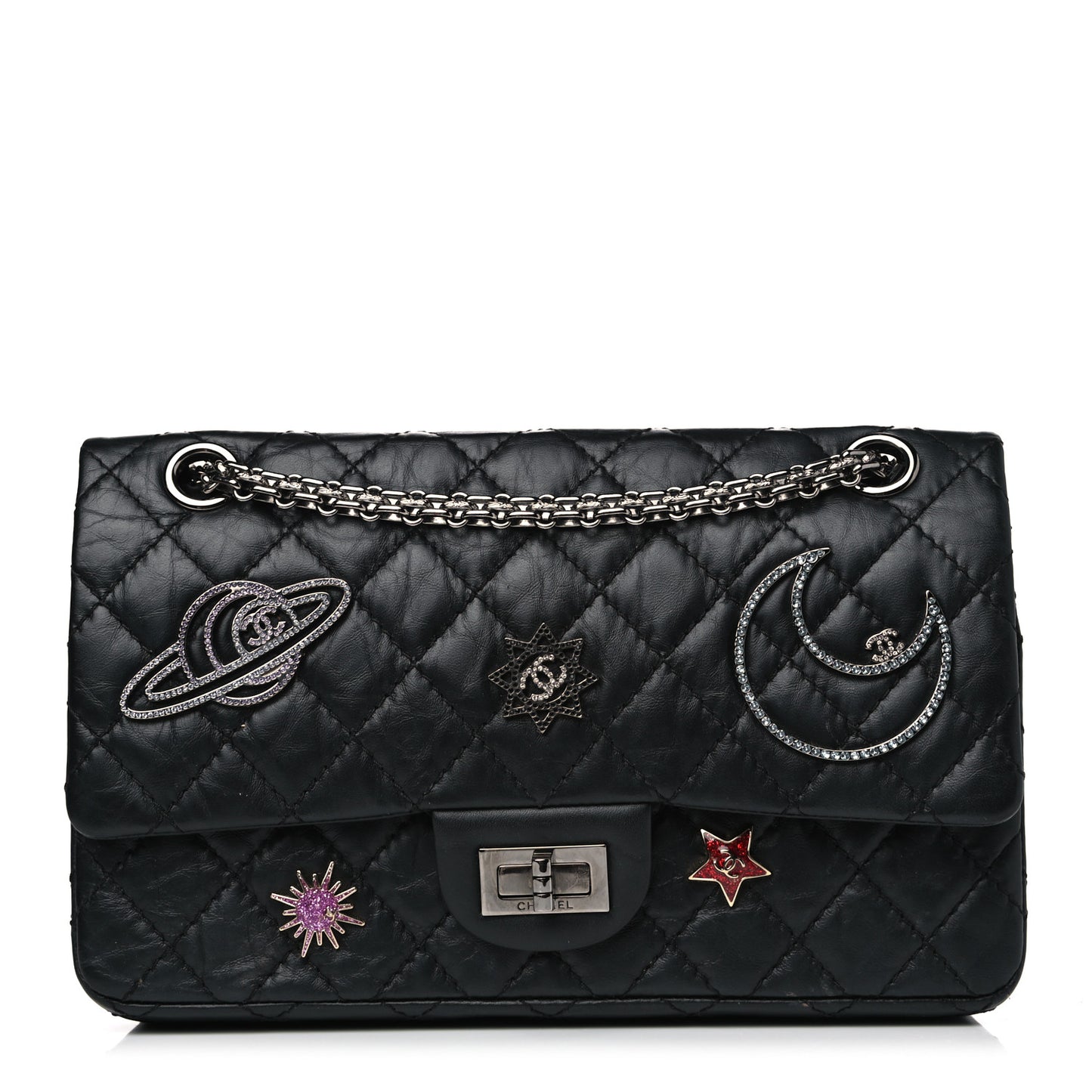 Aged Calfskin Space Charms 2.55 Reissue 225 Flap Black
