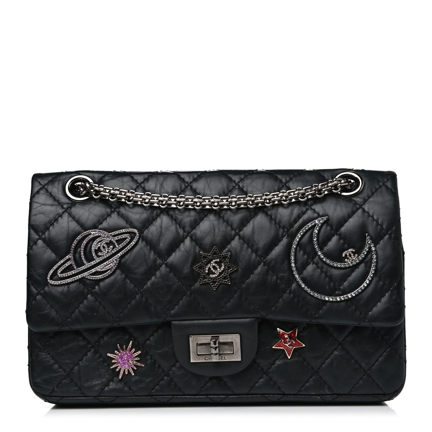 Chanel Aged Calfskin Space Charms 2.55 Reissue 225 Flap Black 1 of 17
