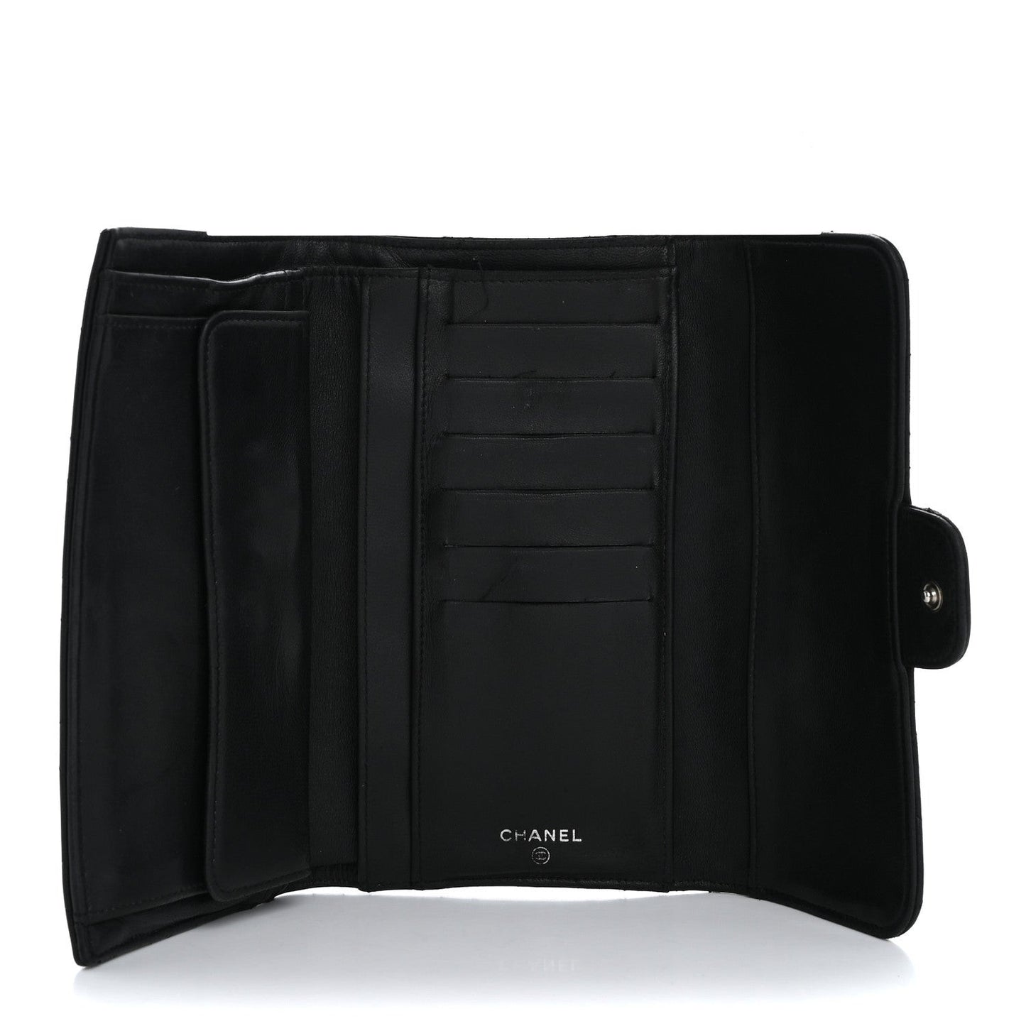 Lambskin Quilted Large Flap Wallet Black