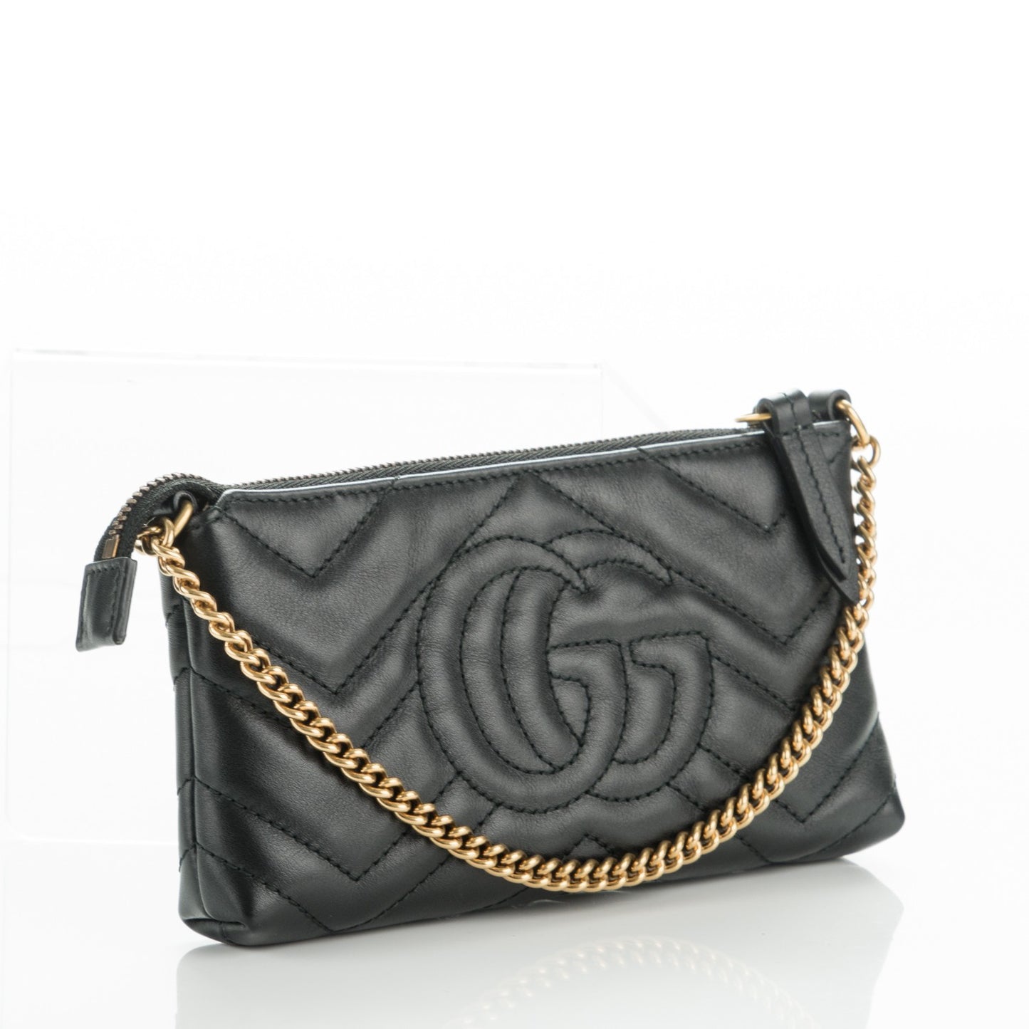 Calfskin Matelasse Mini GG Marmont Chain Bag Black