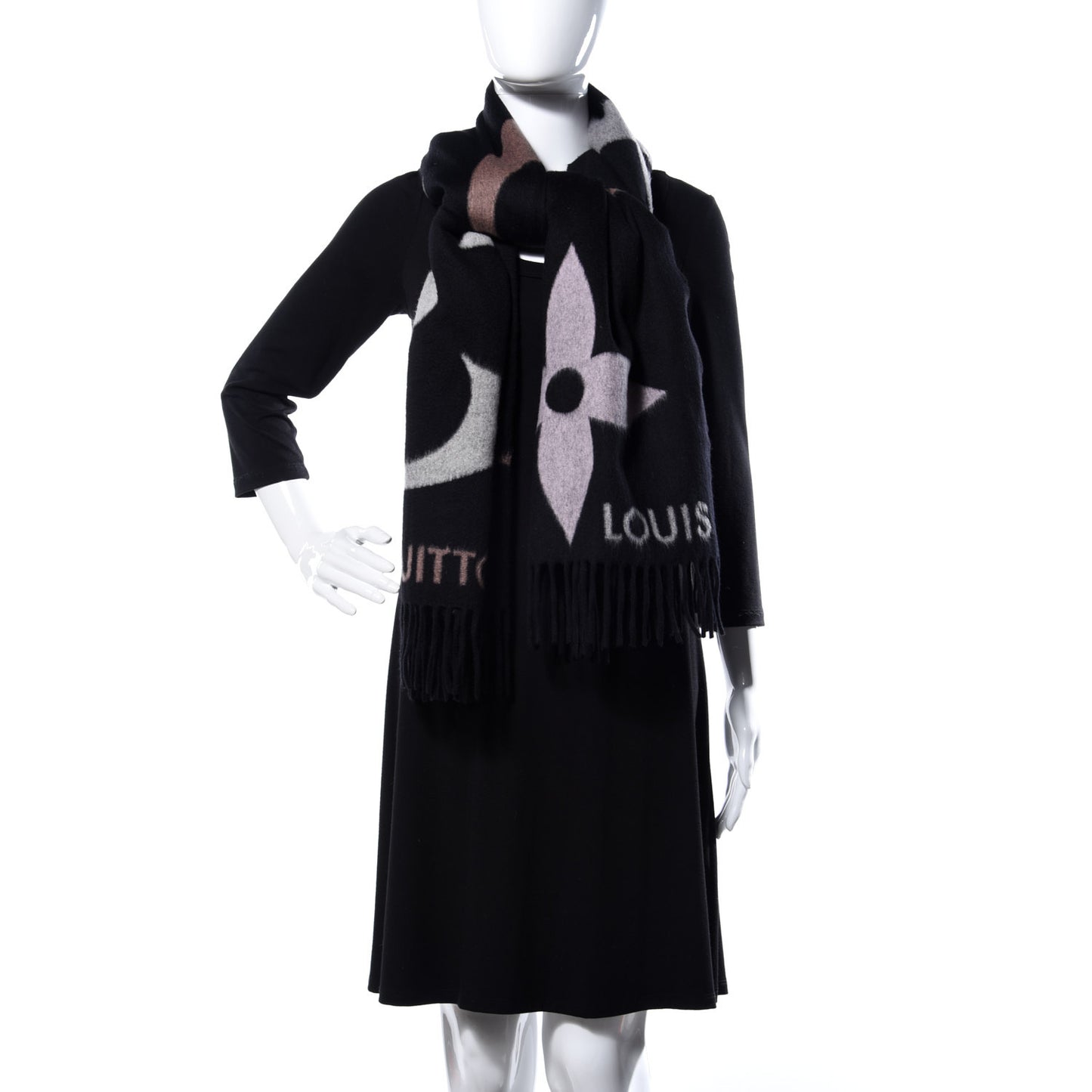 Cashmere Wool Monogram Ultimate Scarf Black