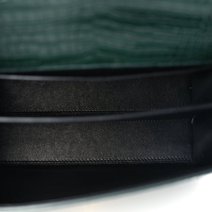 Saint Laurent Calfskin Crocodile Embossed Medium Classic Monogram Cassandra Top Handle Dark Mint 4 of 8
