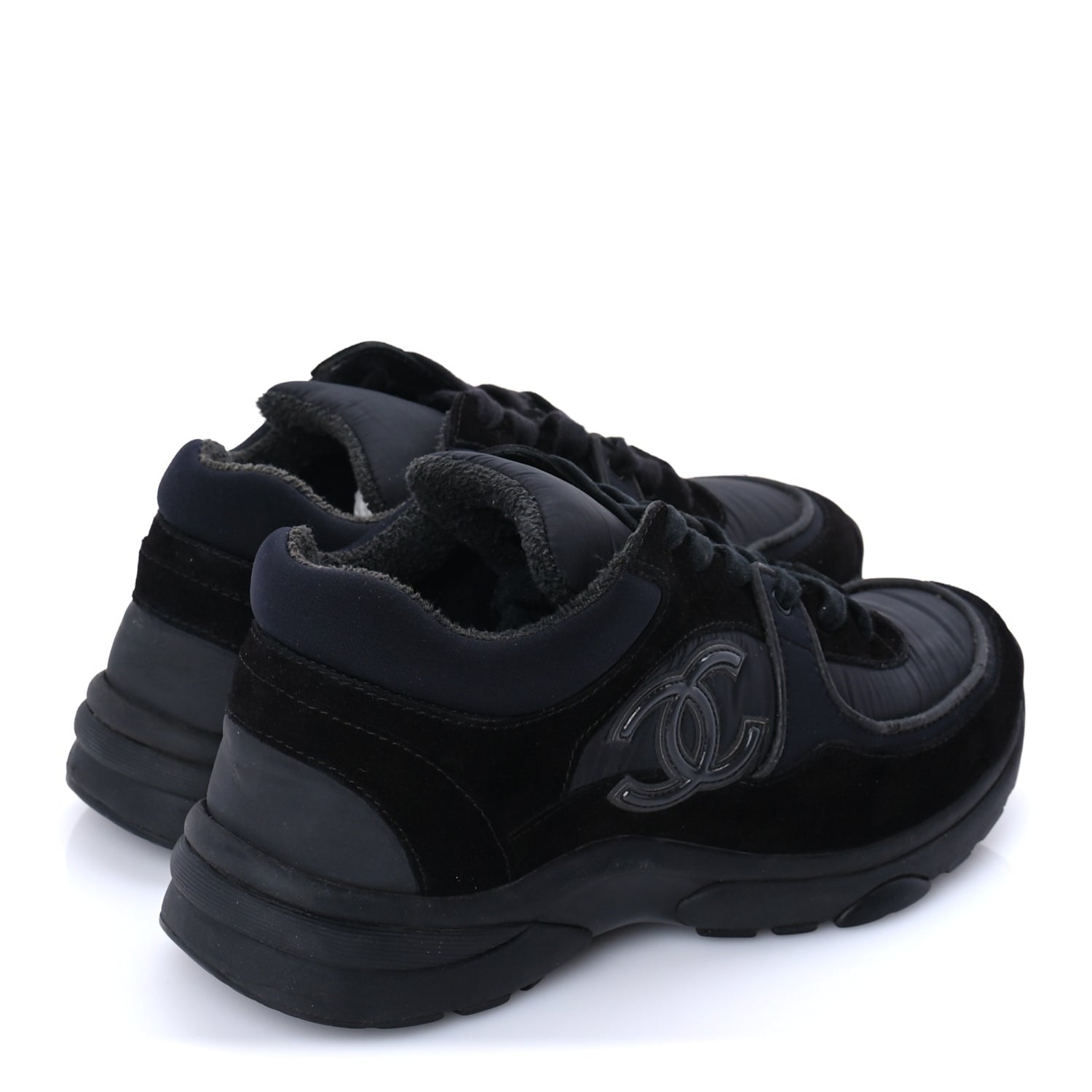 Chanel Fabric Calfskin Suede CC Sneakers 38 Black 4 of 7