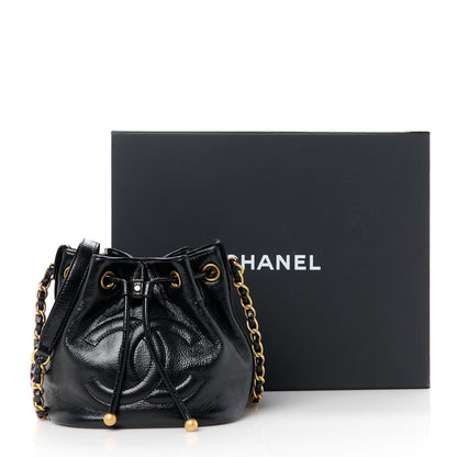 Chanel Shiny Aged Calfskin CC Chain Mini Drawstring Bag Black 11 of 11
