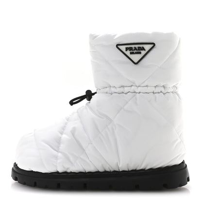 Prada Re-Nylon Piuma Triangle Logo Padded Drawcord 20mm Snow Boots 37 Bianco 1 of 8