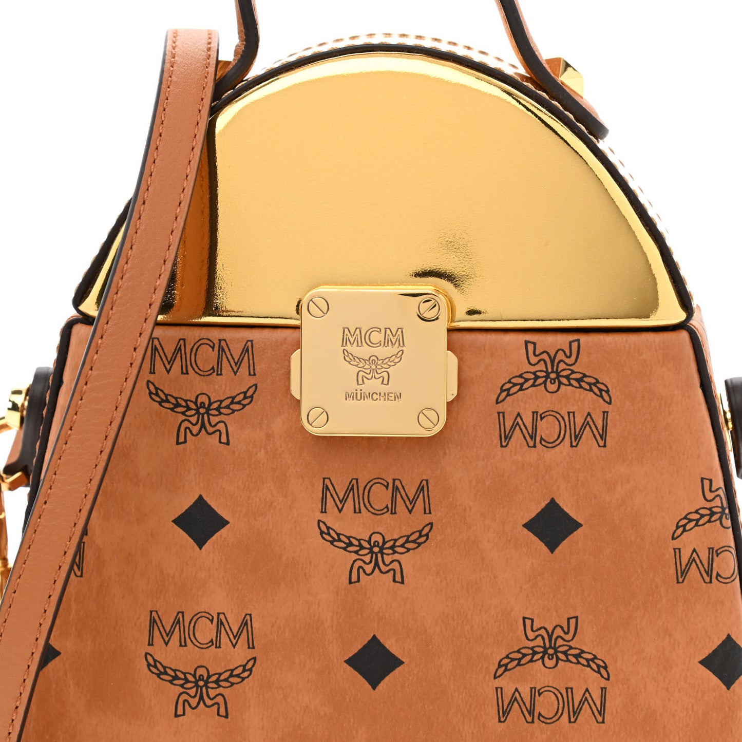 Metallic Calfskin Visetos Stark Pushlock Clutch Cognac