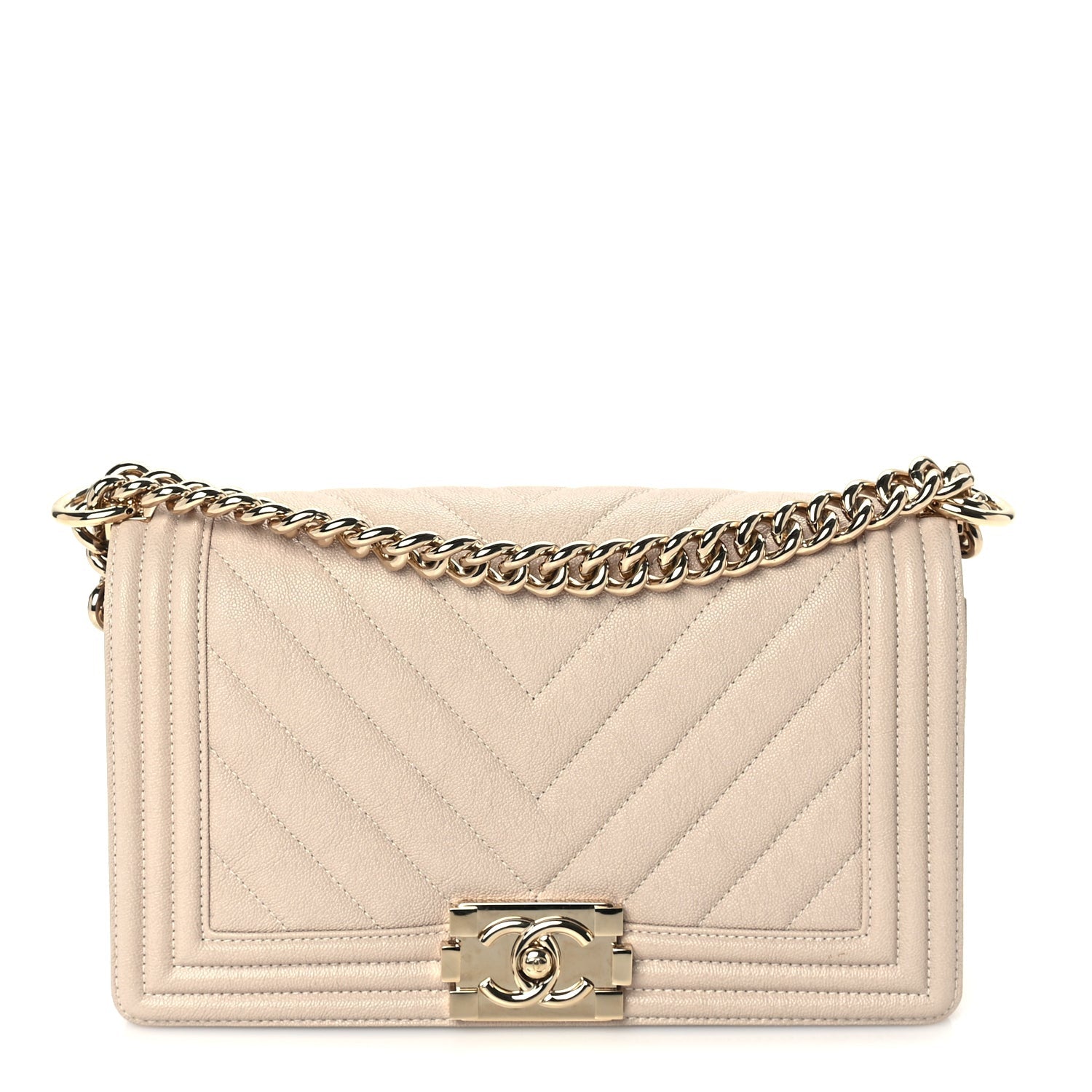 Chanel Caviar Chevron Quilted Medium Boy Flap Light Beige 1 of 9