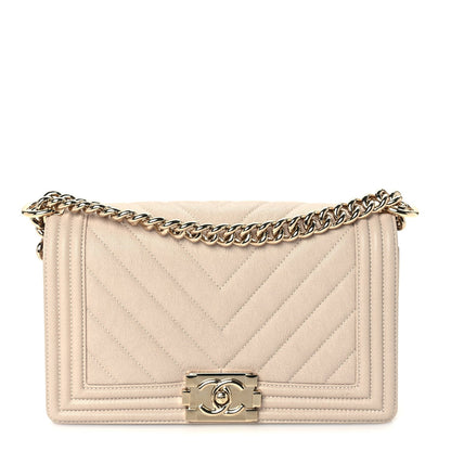 Chanel Caviar Chevron Quilted Medium Boy Flap Light Beige 1 of 9