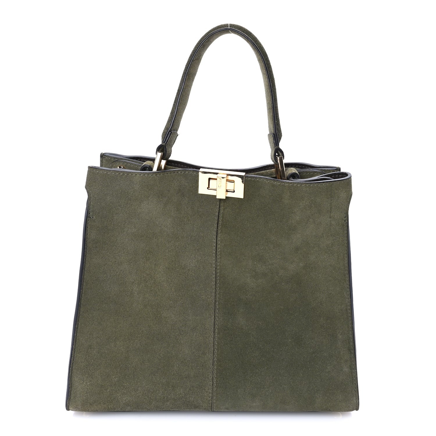 Fendi Camoscio Glazed Fabric FF 1974 Large Peekaboo X-Lite  Amazzonia Mogano Panna 1 of 7