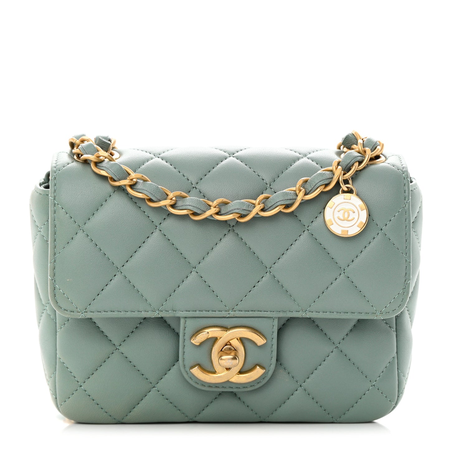 Lambskin Quilted Casino Chips Mini Square Flap Grey