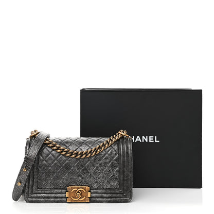 Chanel Cracked Metallic Calfskin Quilted Medium Boy Flap Dark Silver 12 of 12