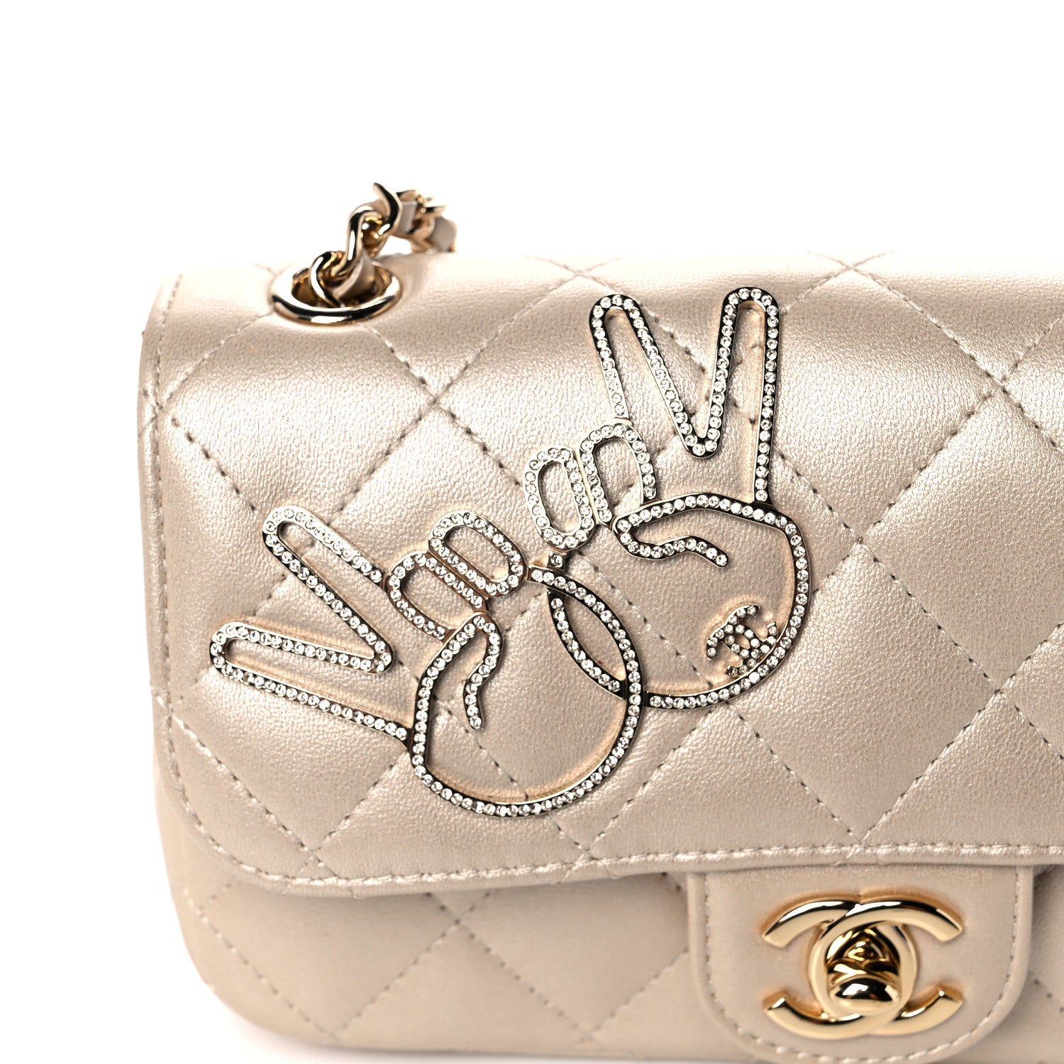 Chanel Metallic Lambskin Quilted Extra Mini V For Victory Flap Light Gold 18 of 21