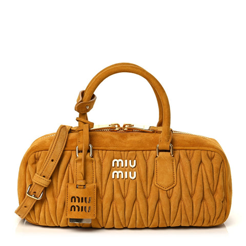 Suede Matelasse Large Arcadie Top Handle Bag Whiskey