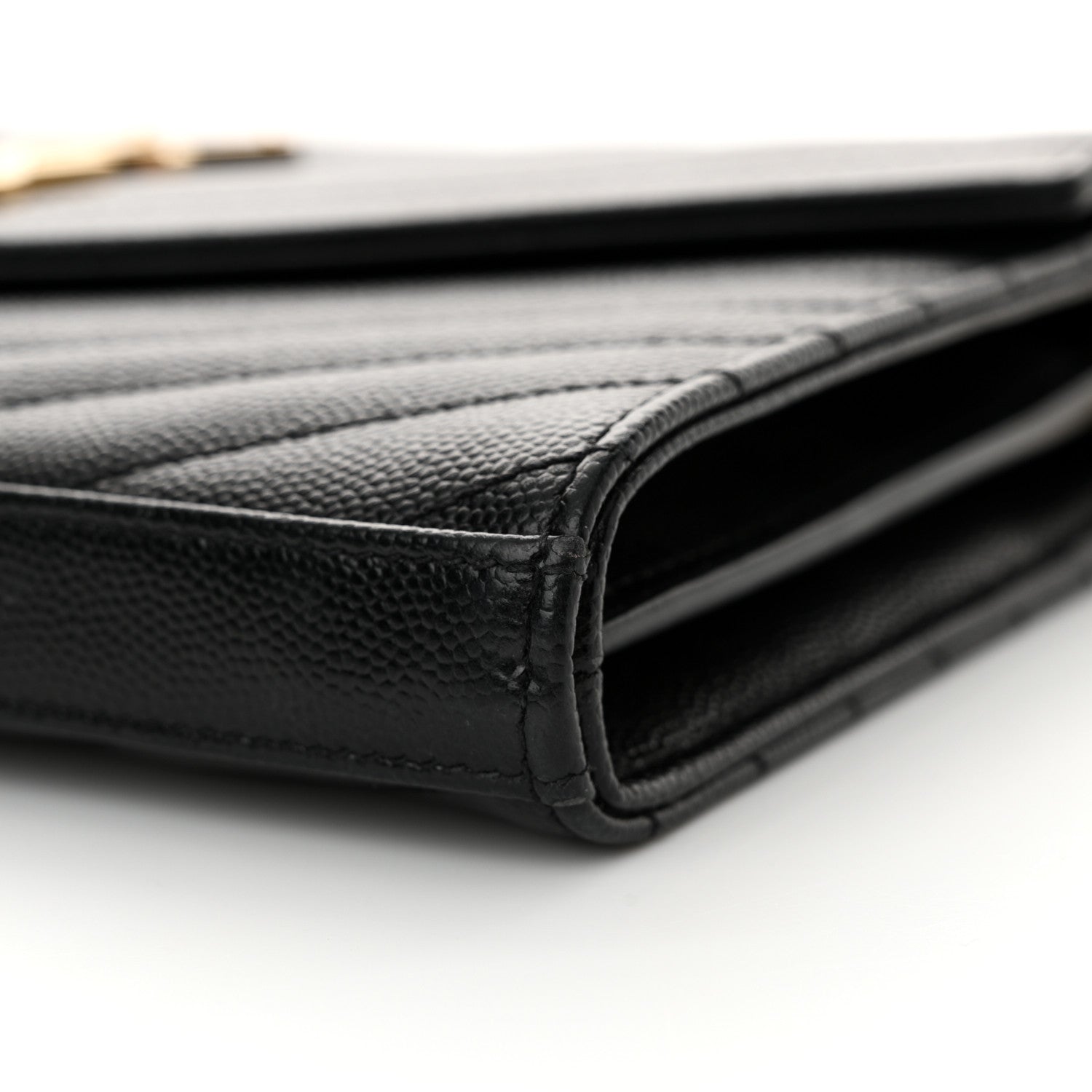 Saint Laurent Grain De Poudre Matelasse Chevron Monogram Chain Wallet Black 10 of 14