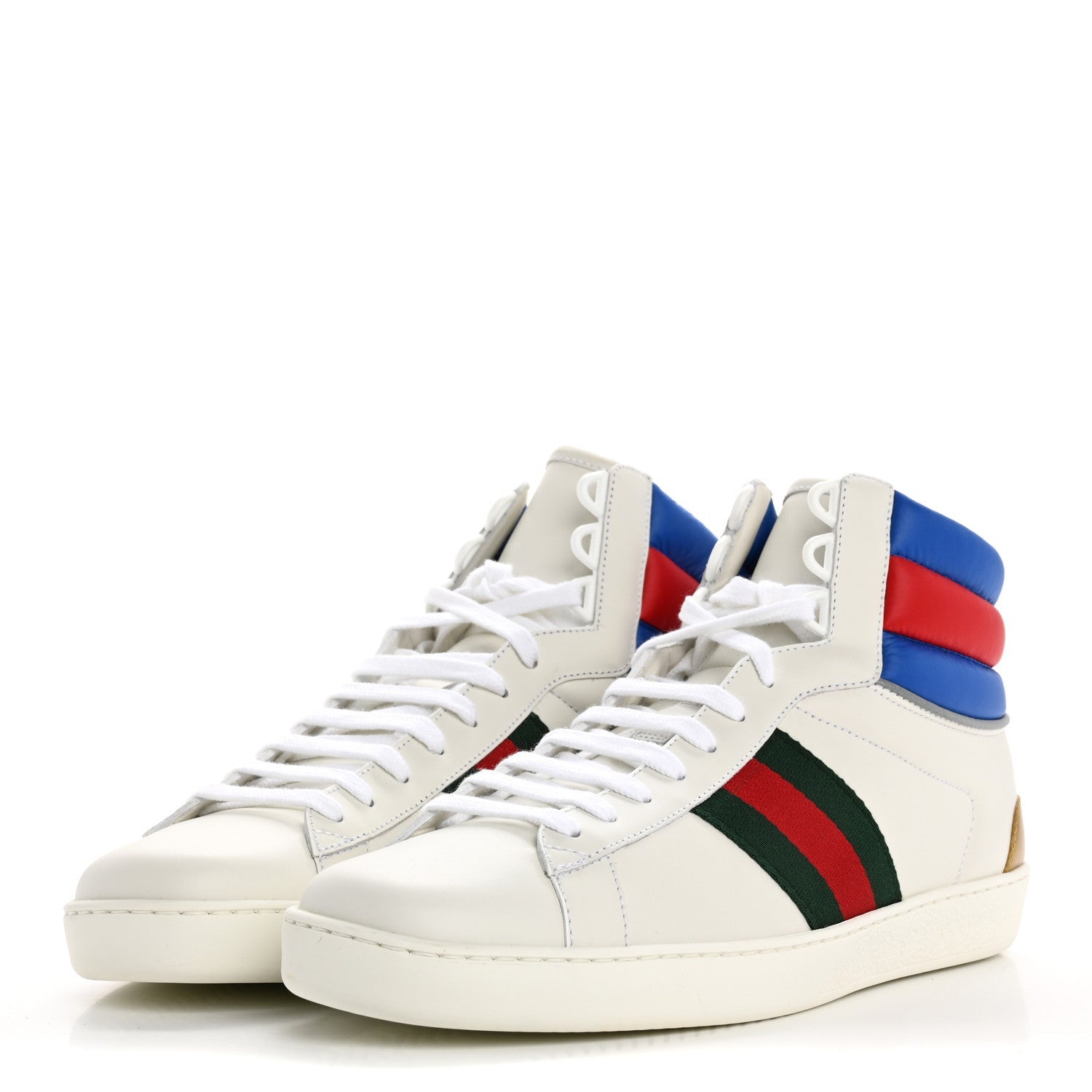Gucci Calfskin Web Mens Ace High Top Sneakers 9 White Bright Splash 4 of 7