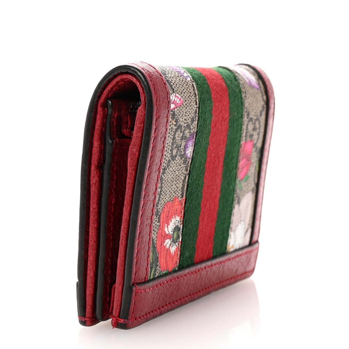 GG Supreme Monogram Flora Web Ophidia Card Case Red