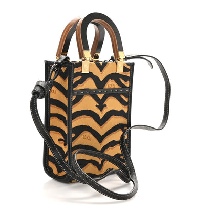 Fendi Canvas Vitello King Chinese New Year Tiger Embroidered Sunshine Shopper Tote Black Dark Yellow 3 of 7