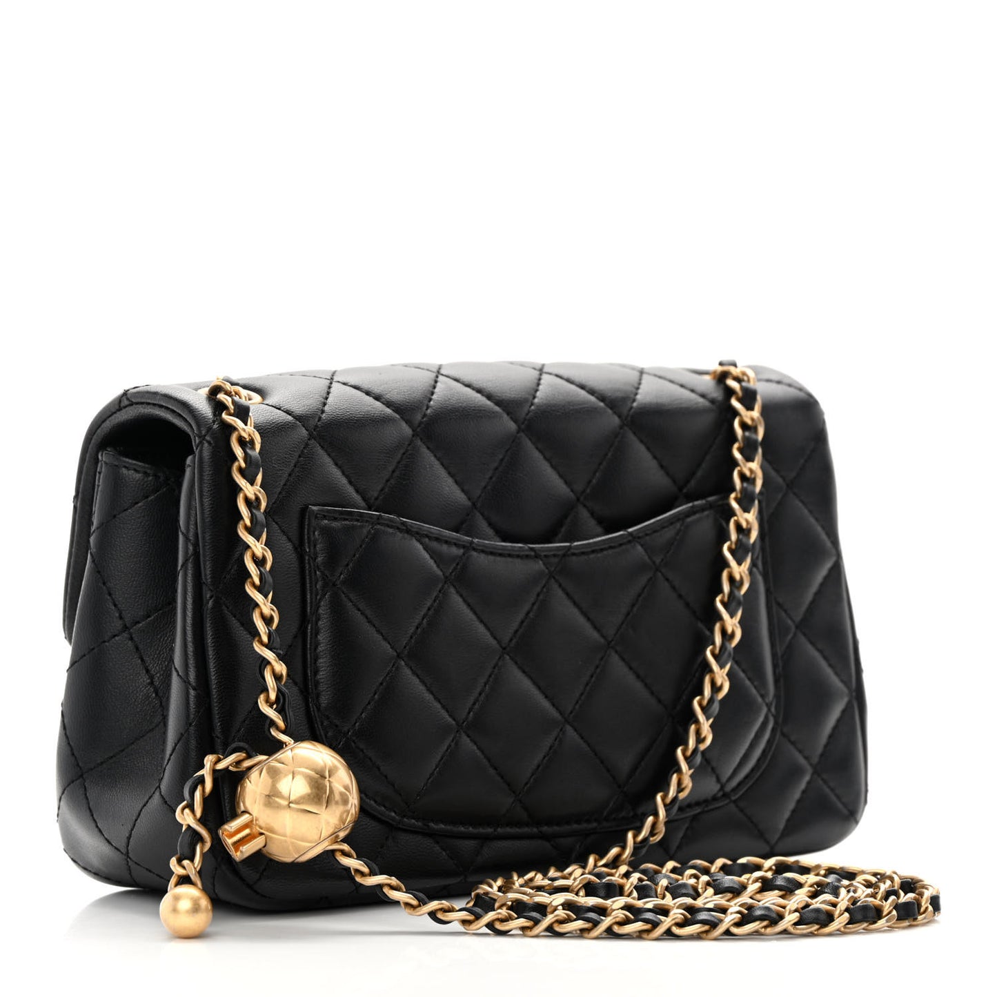 Lambskin Quilted Mini Rectangular Pearl Crush Flap Black