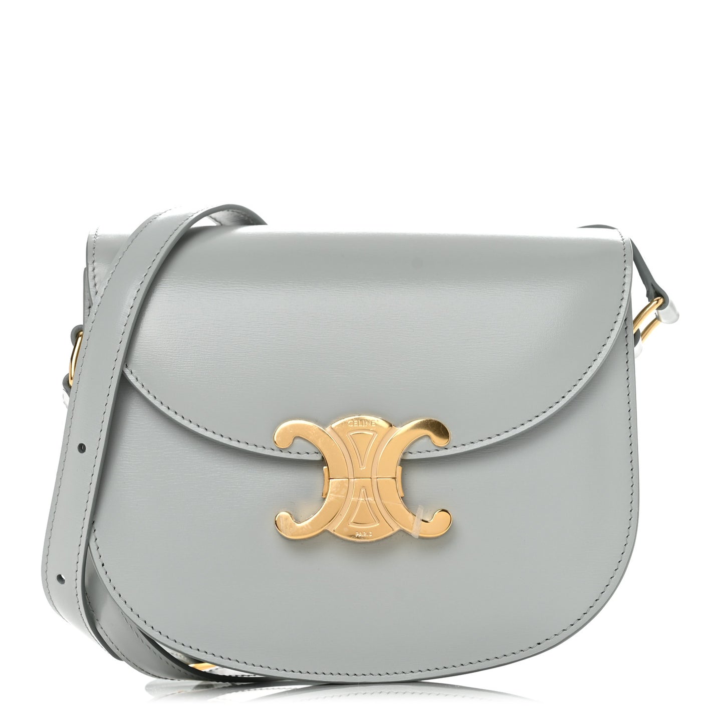 Shiny Calfskin Besace Clea Triomphe Blue Gray