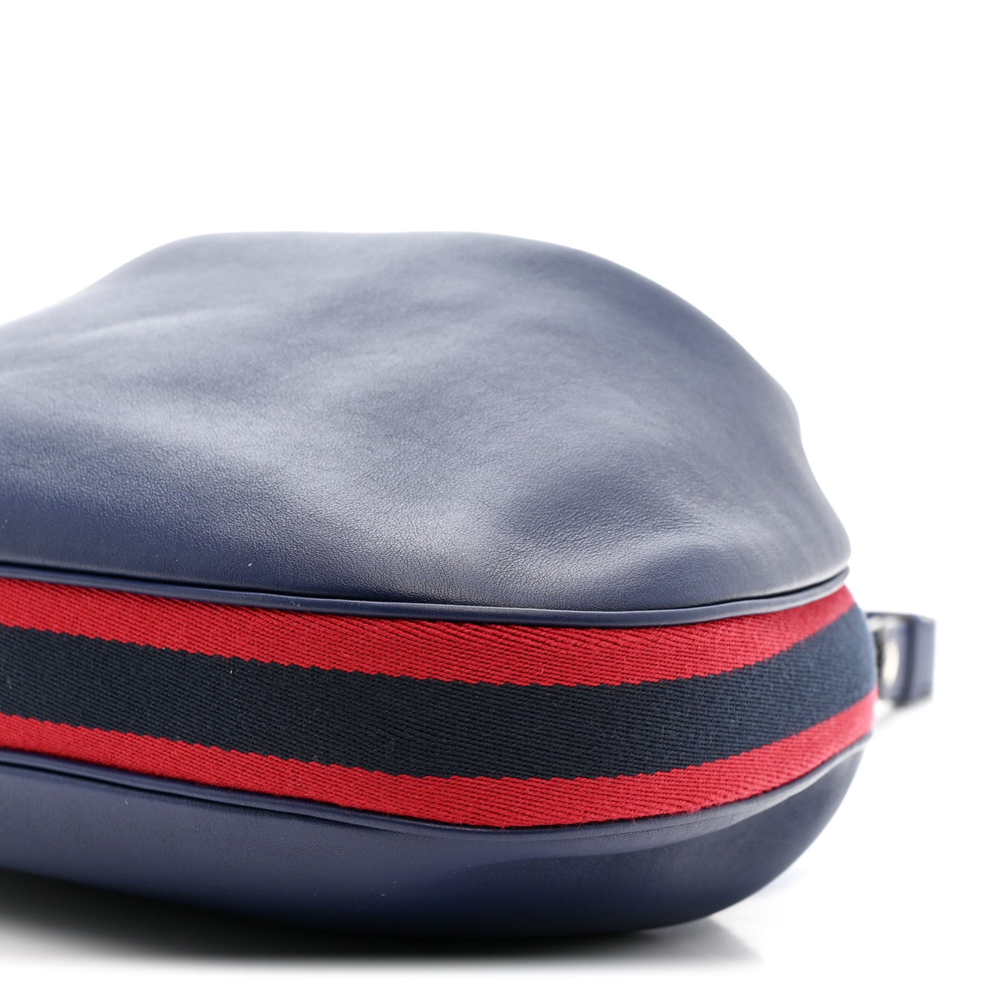 Aria Calfskin Web Large Attache Shoulder Bag Navy