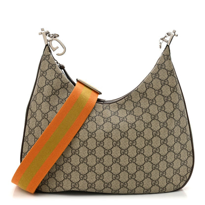 Gucci GG Supreme Monogram Textured Calfskin Web Large Attache Shoulder Bag Beige Ebony New Acero 1 of 7