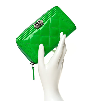 Chanel Patent Quilted Small Boy Zip Around Wallet Green 2 of 16