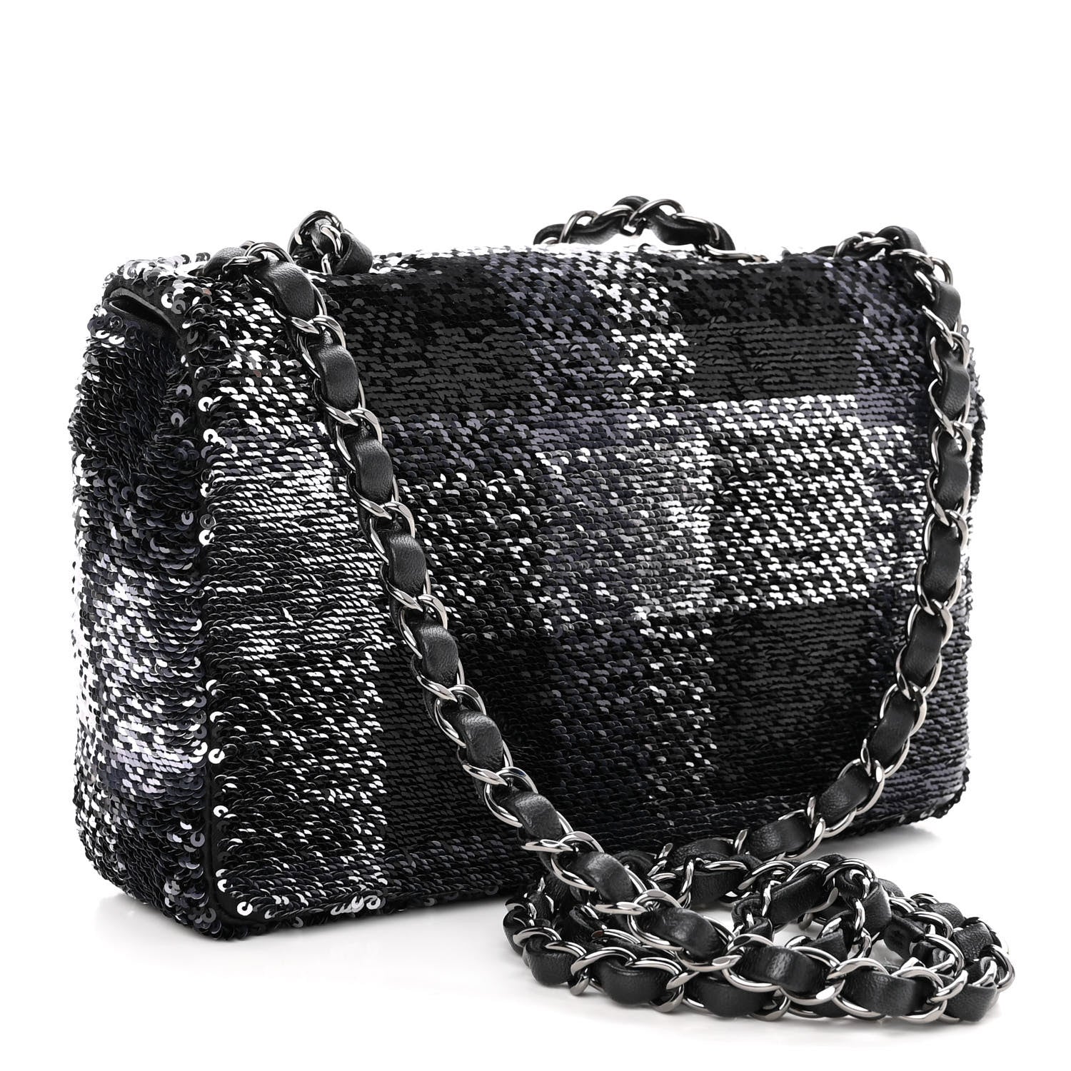 Chanel Sequin Mini Rectangular Single Flap Black Silver 3 of 10
