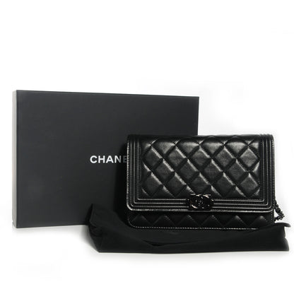 Chanel Lambskin Quilted Boy Wallet On Chain WOC So Black 9 of 9