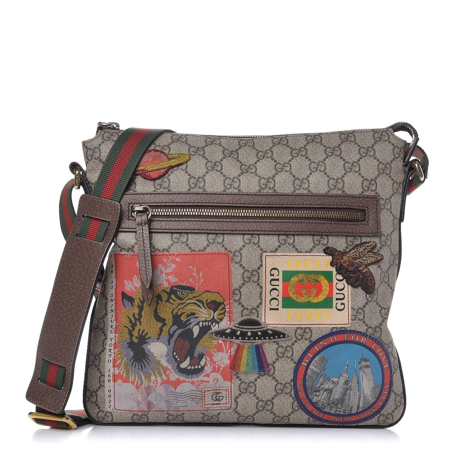 Soft GG Supreme Monogram Courrier Web Medium Flat Messenger Bag Beige New Acero Multicolor