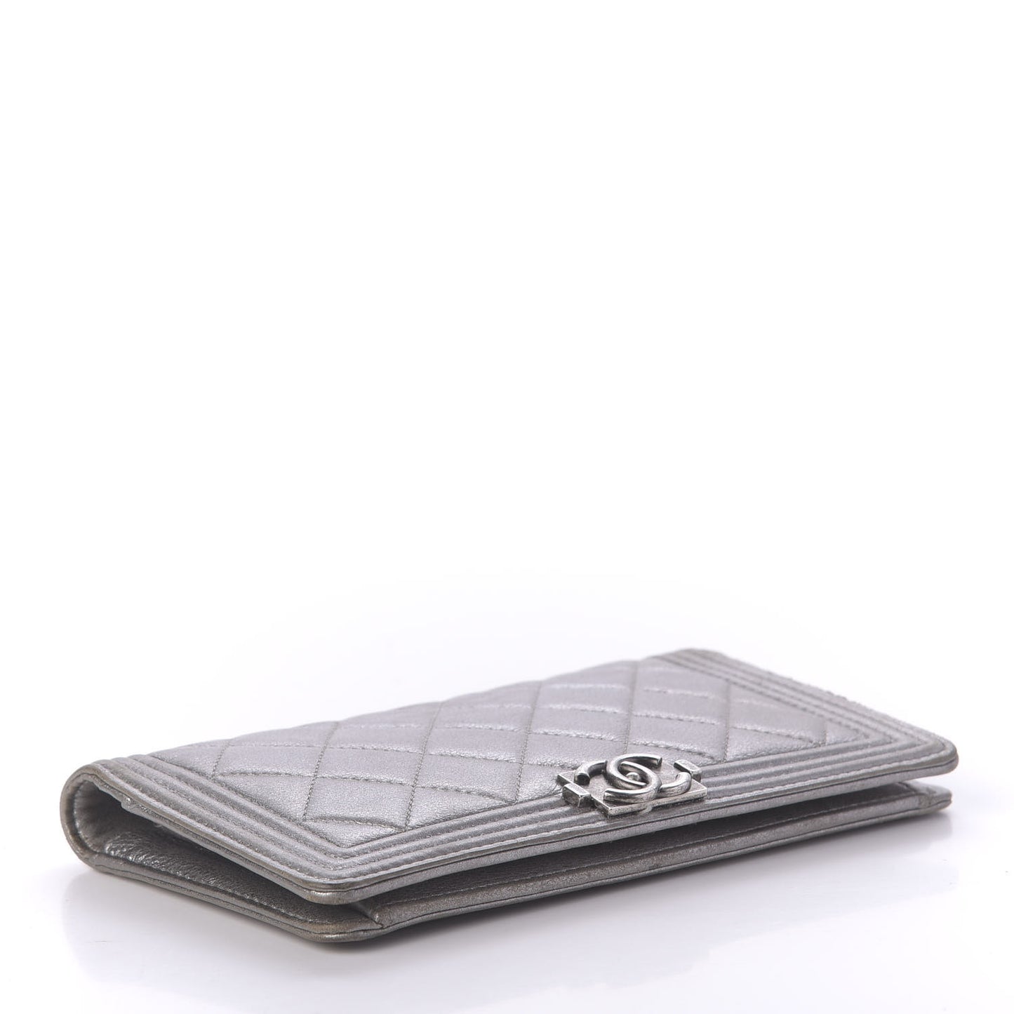 Metallic Calfskin Quilted Boy Yen Wallet Silver