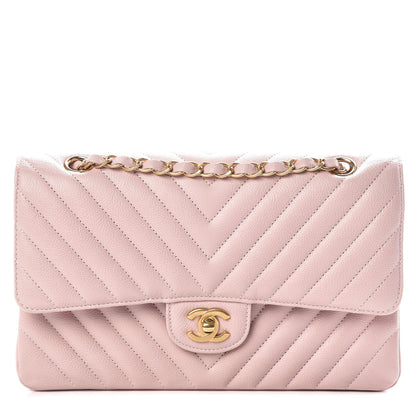 Chanel Caviar Chevron Quilted Medium Double Flap Light Pink 1 of 10