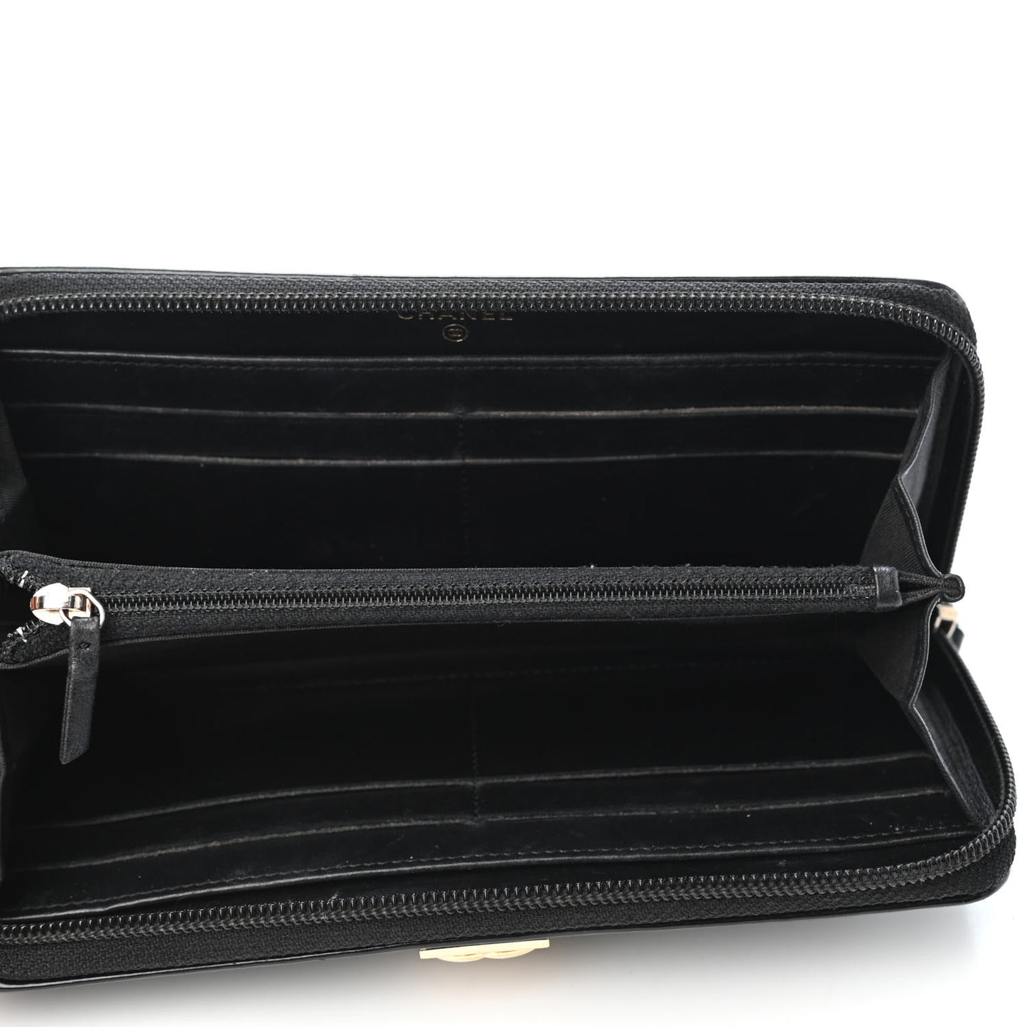 Glazed Calfskin Boy Zip Around Wallet Black