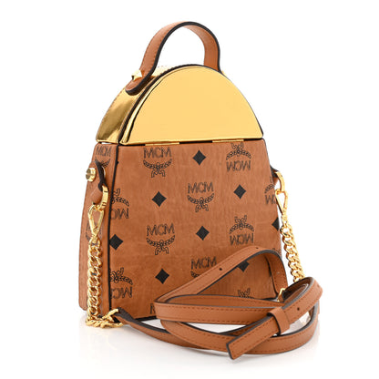 MCM Metallic Calfskin Visetos Stark Pushlock Clutch Cognac 3 of 9