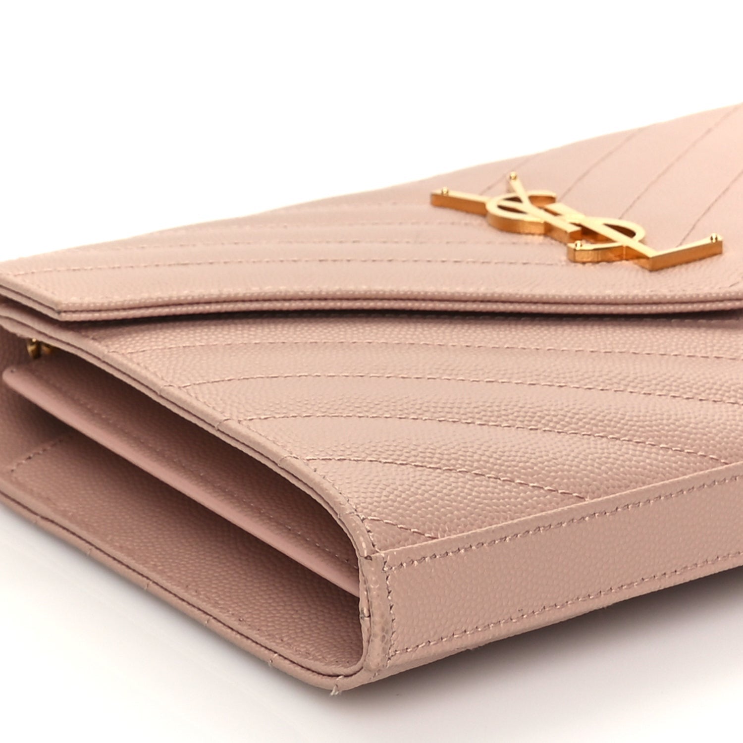 Saint Laurent Grain De Poudre Matelasse Chevron Monogram Chain Wallet Pale Blush 7 of 9